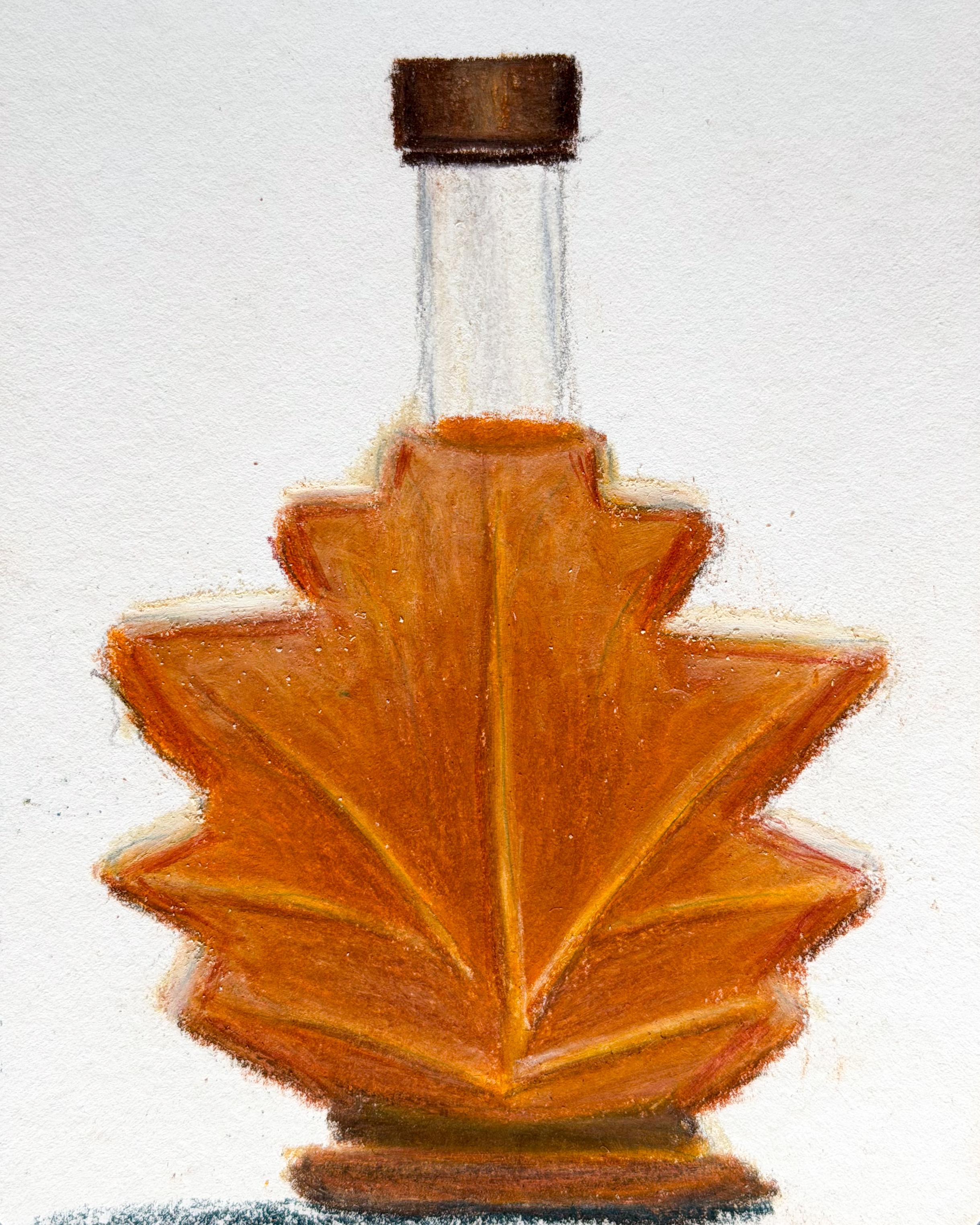 Colour pencil drawing of maple syrup (looking like caramel though…).