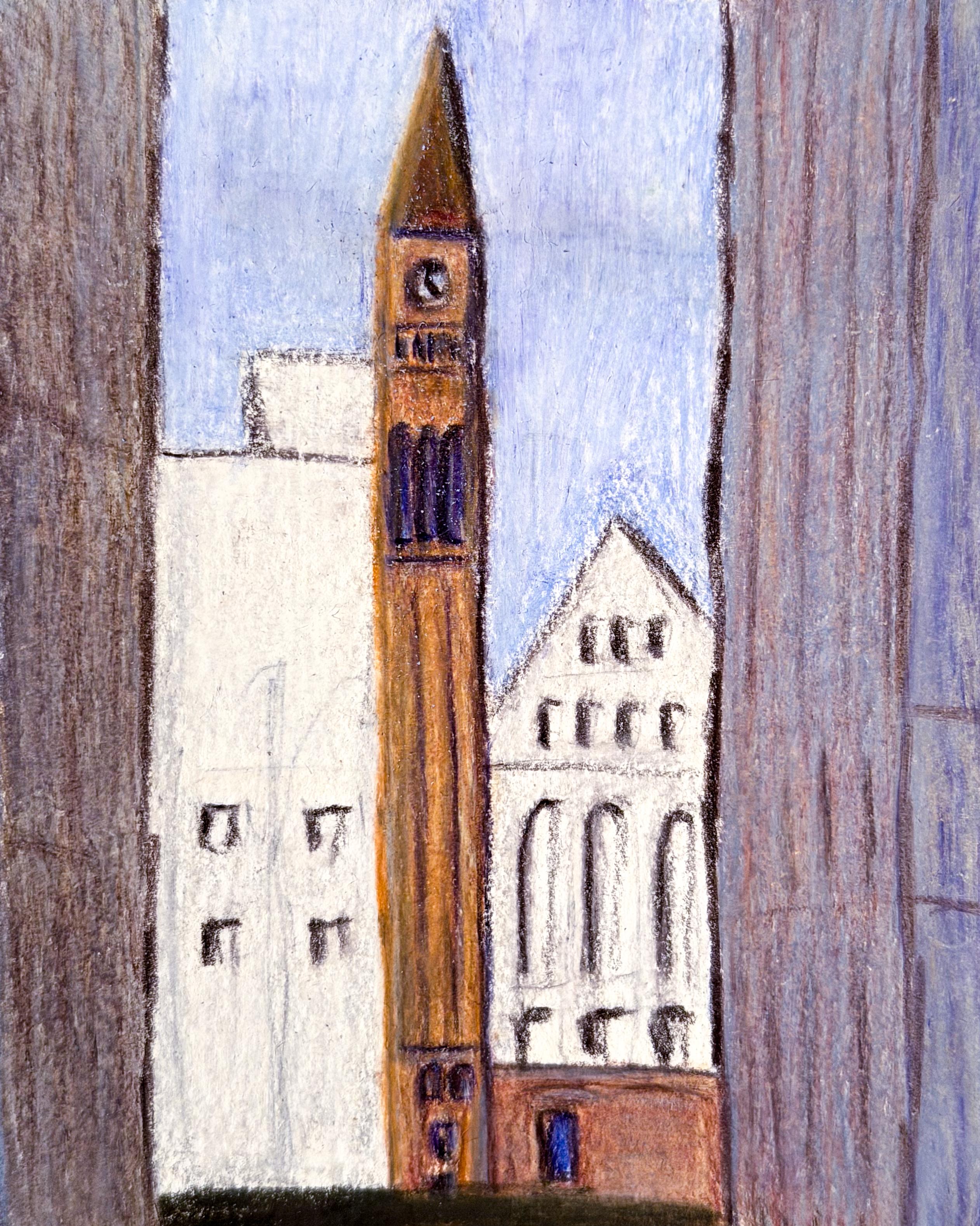 Colour pencil drawing of the old city hall.