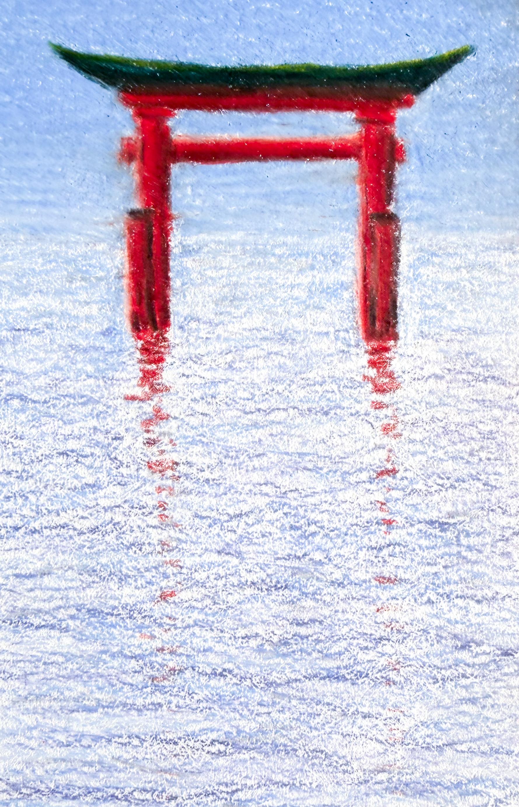Pencil drawing of the floating Torii at Miyajima.