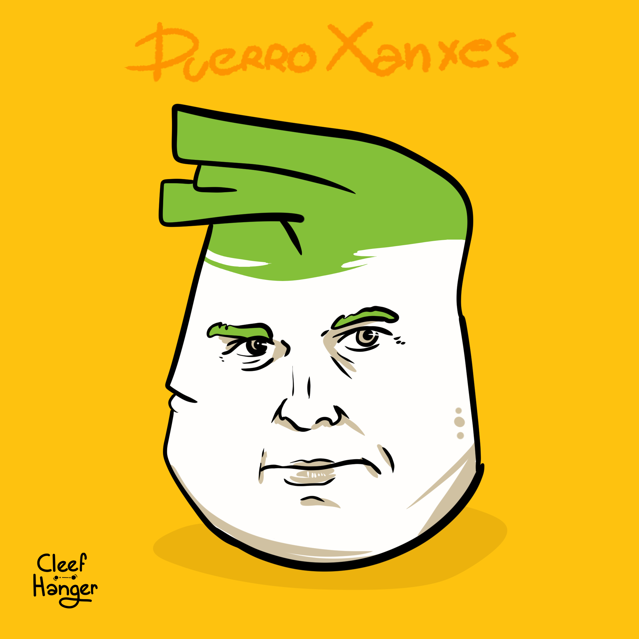 Un puerro con la cara de Pedro Sanchez. El texto dice: Puerro Xanxes.