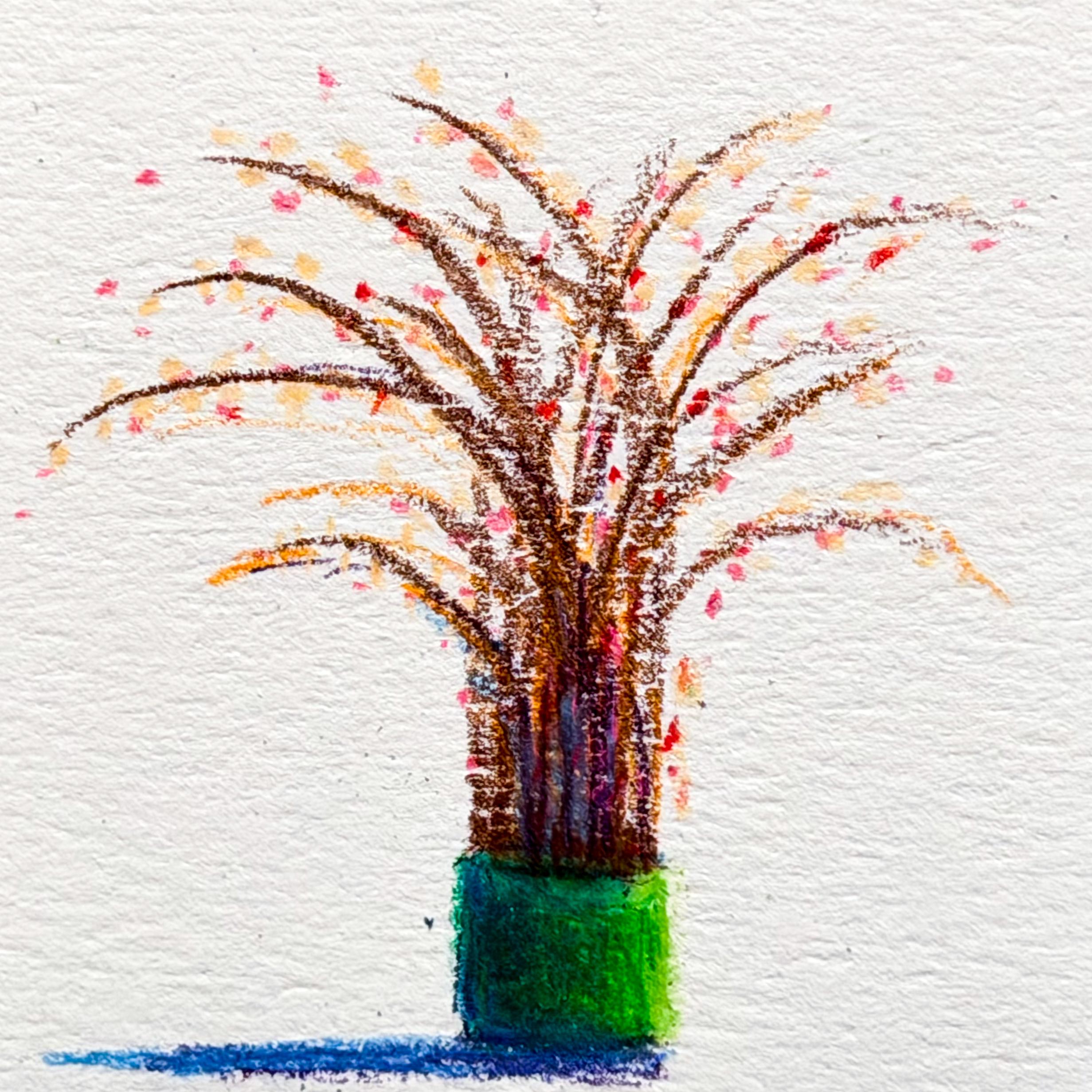 Colour pencil drawing of a vase.