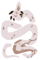 80x120 doodle of a top down view snake character. its head is at the top and its body winds around below it. it is beige with dark spikes on its neck.