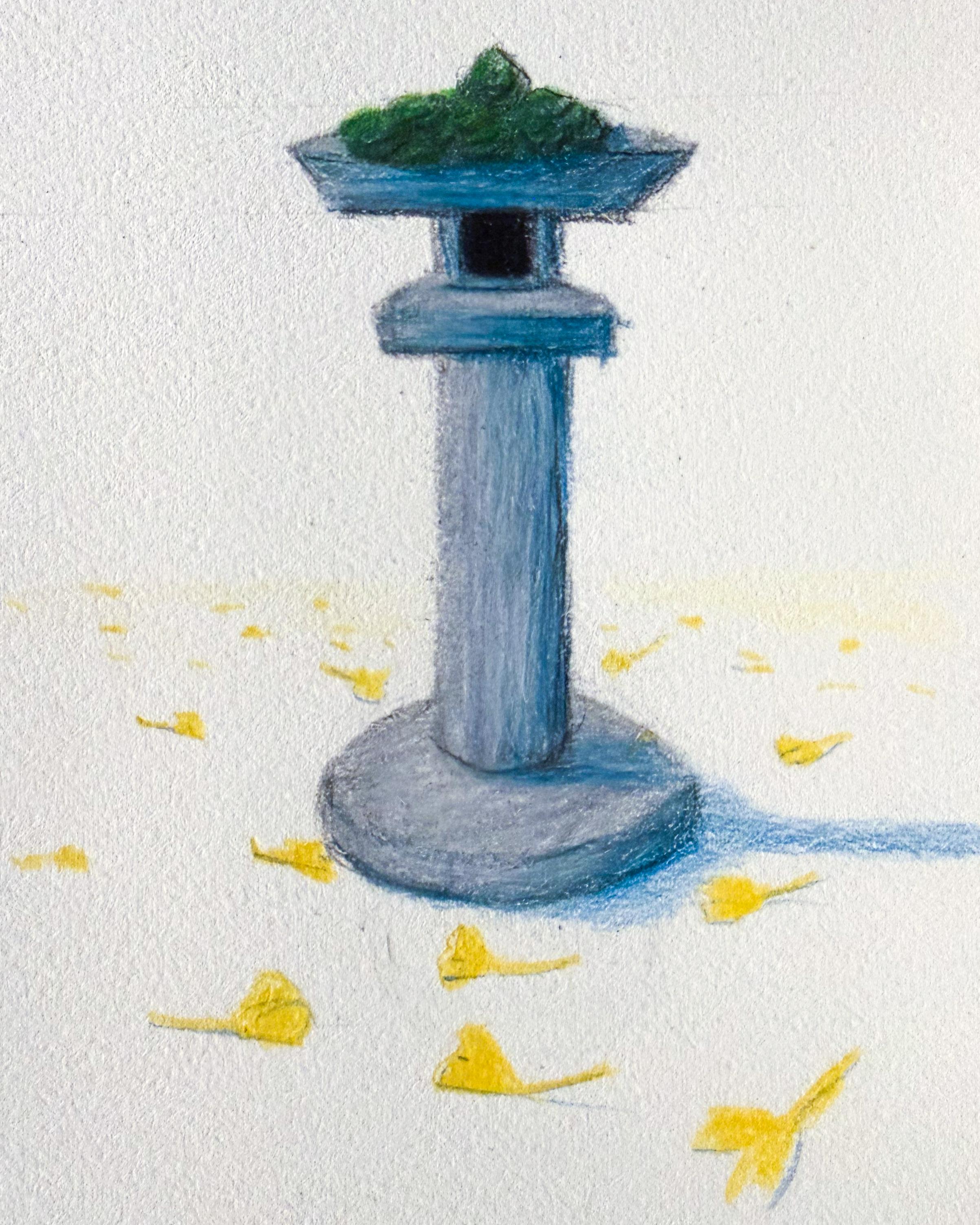 Pencil drawing of a stone lantern from Takayana Gifu.