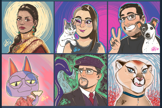 six samples of icons. There's fanart, furry, and portraits of real people here, some with their pets! So cute. And I can draw one for your too!