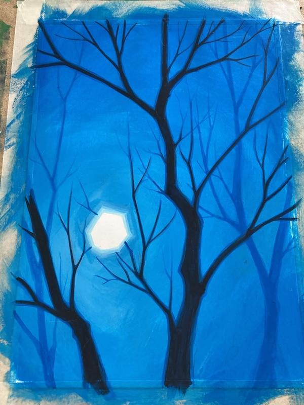 blue forest with light