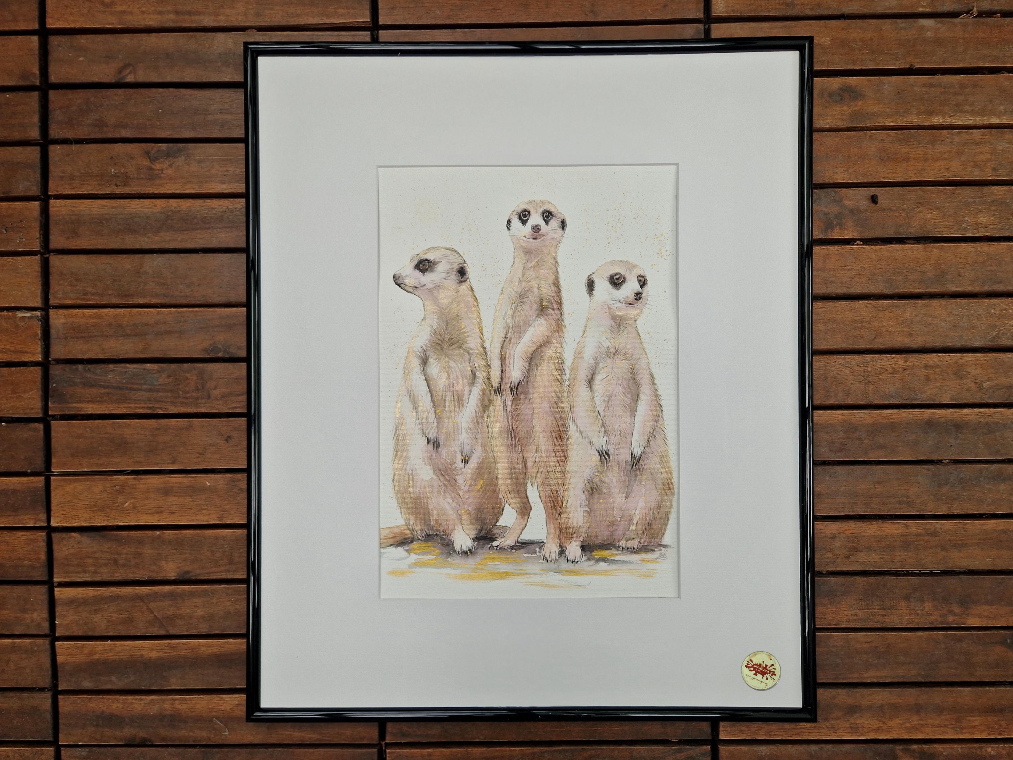 das fertige gerahmte Bild 3 Erdmännchen