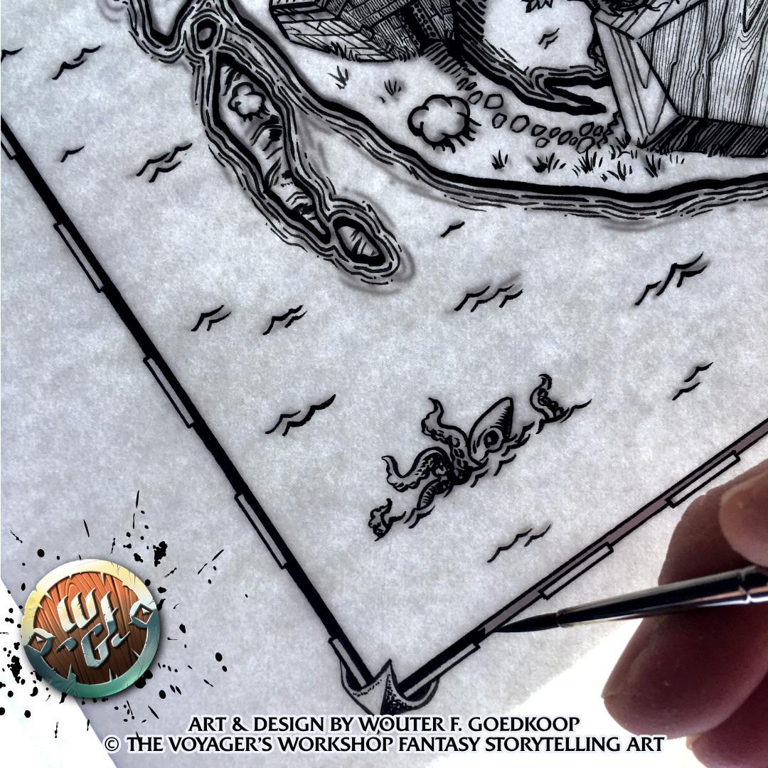 Close up of the inking process with a brush.