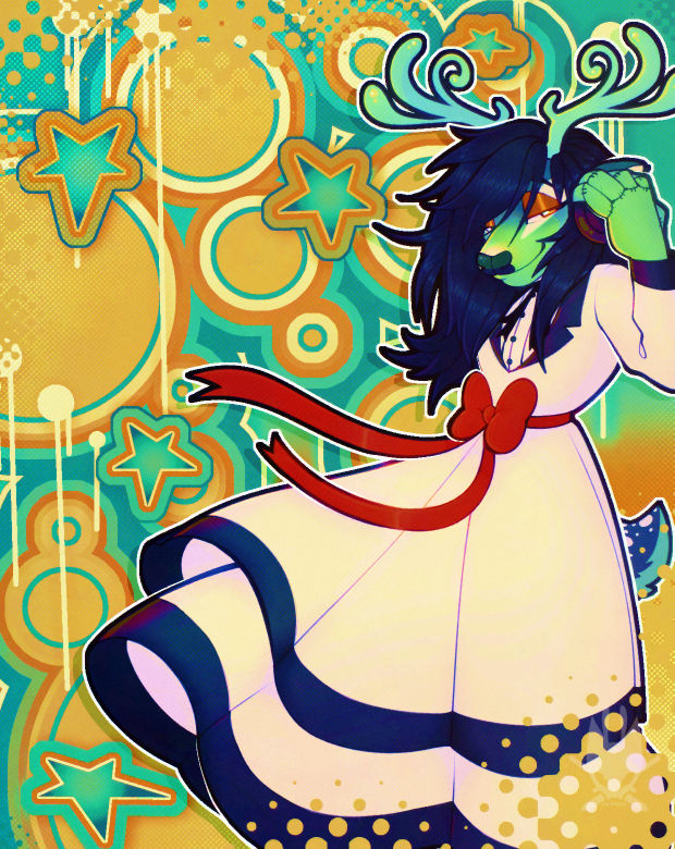 hopeless-dremure (overdue-taxes's oc) holding headphones on their ears against a frutiger metro style background