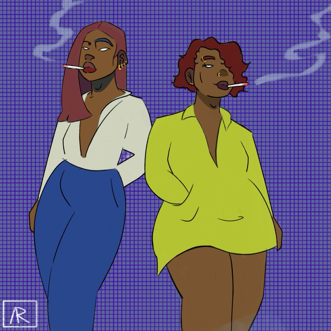 2d digital sketch of my funk junkies, my oc’s, in their latest iteration