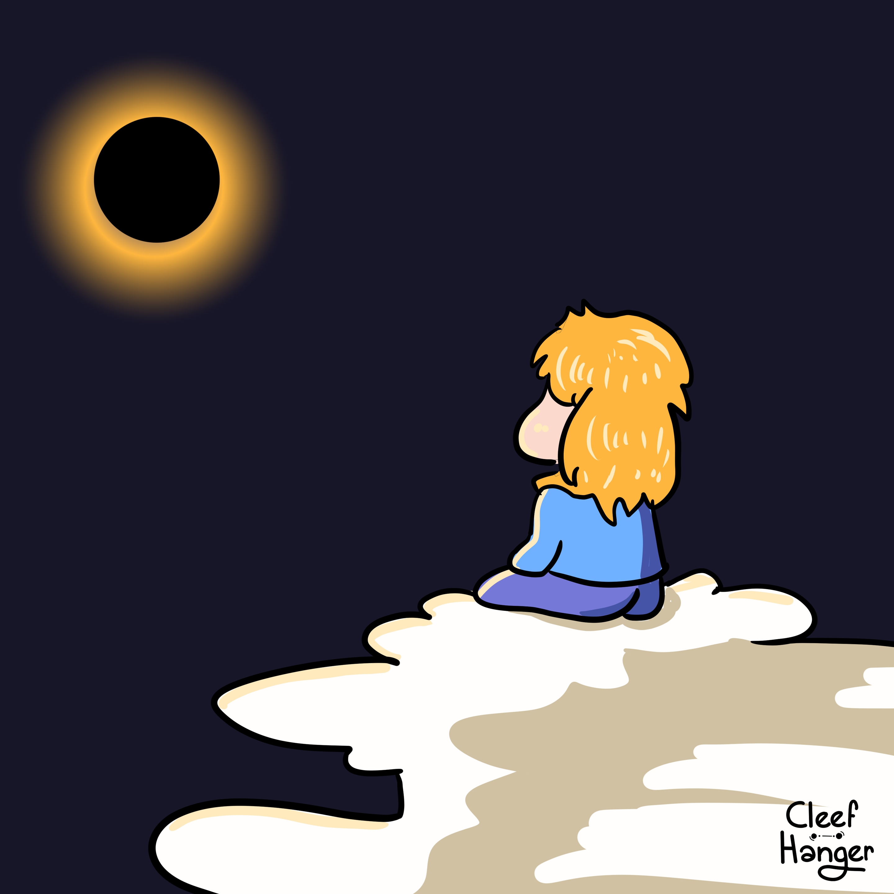 Bonnie Tyler on a cloud watching the total eclipse