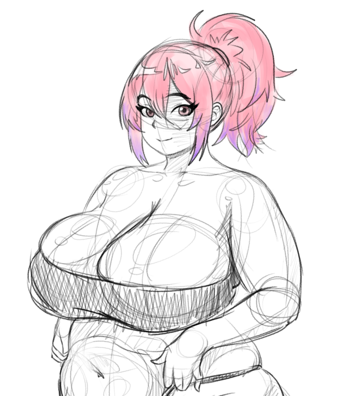 Chubby shaped girl with pink hair Bieng cute