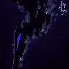 pixelart icon of a silhouetted heron sinking into the water with bubbles around it
