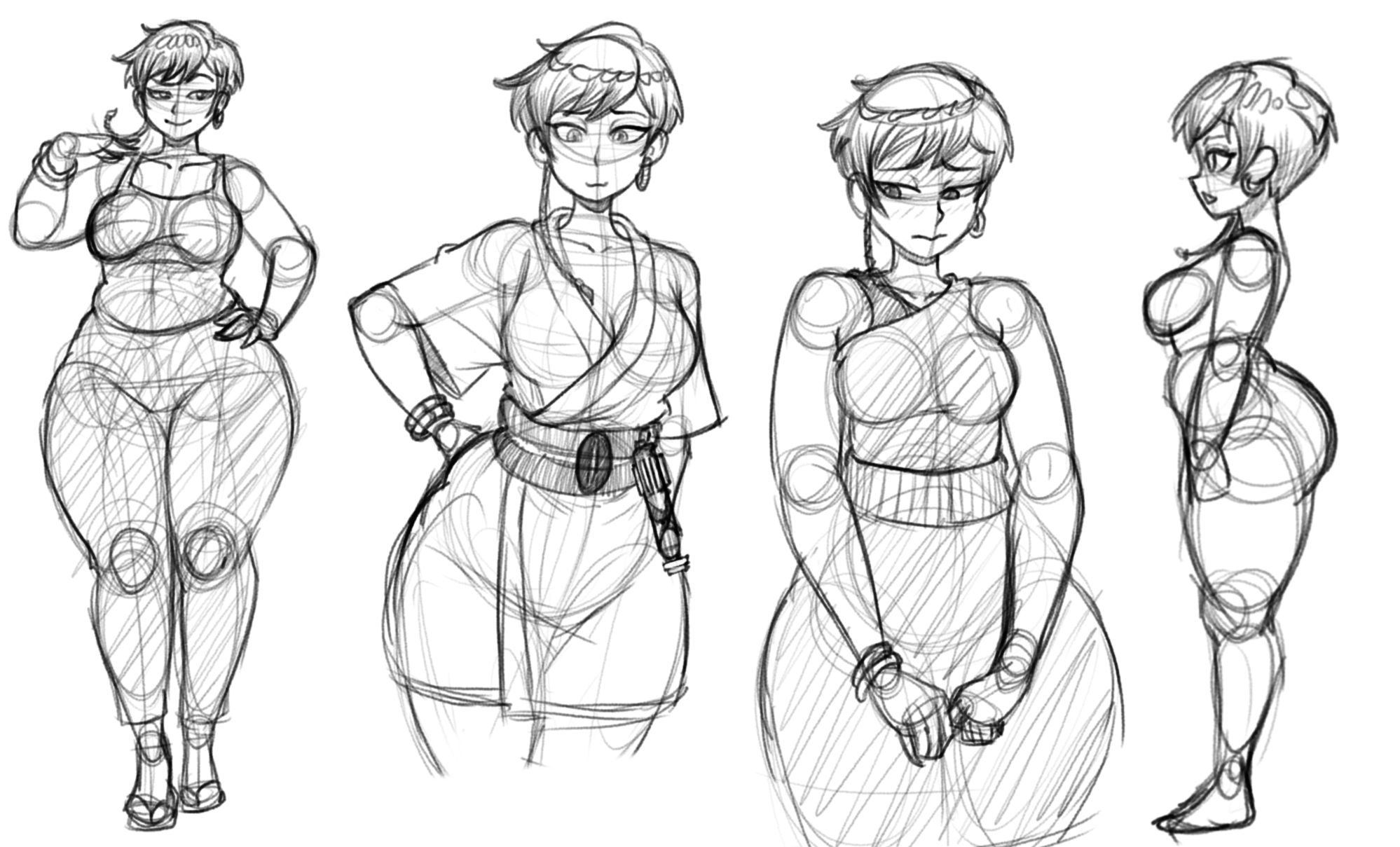 Sketches of woman wearing different outfits