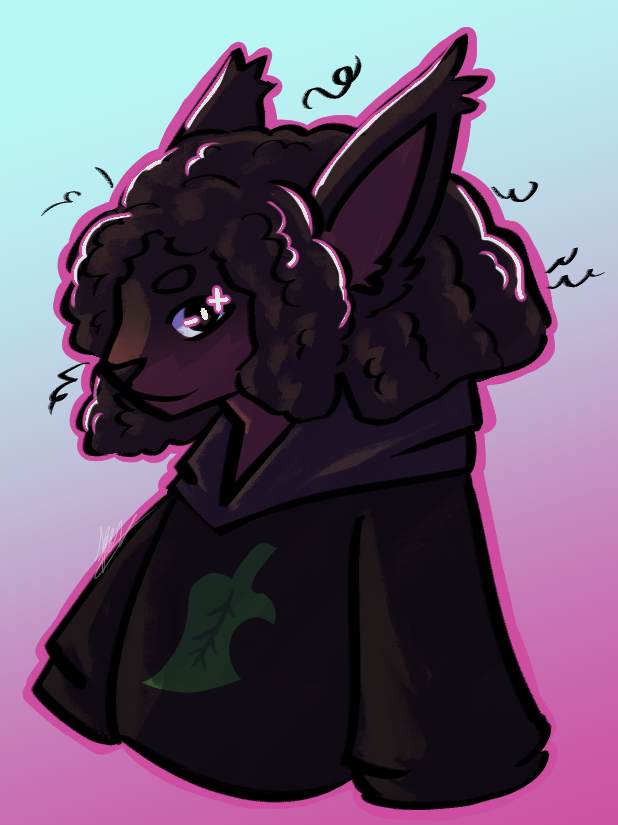 Anthro squirrel looking to the left with short curly hair and wearing a black hoodie