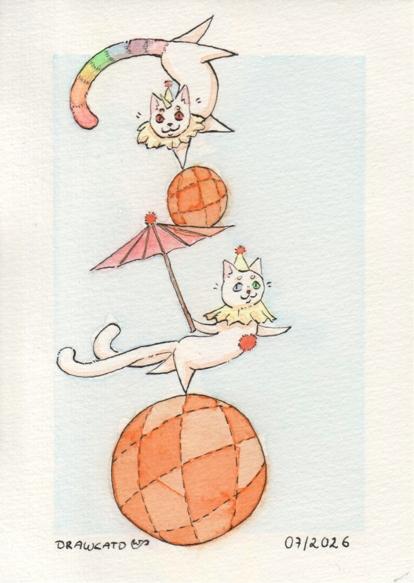 Two white cats as acrobats.