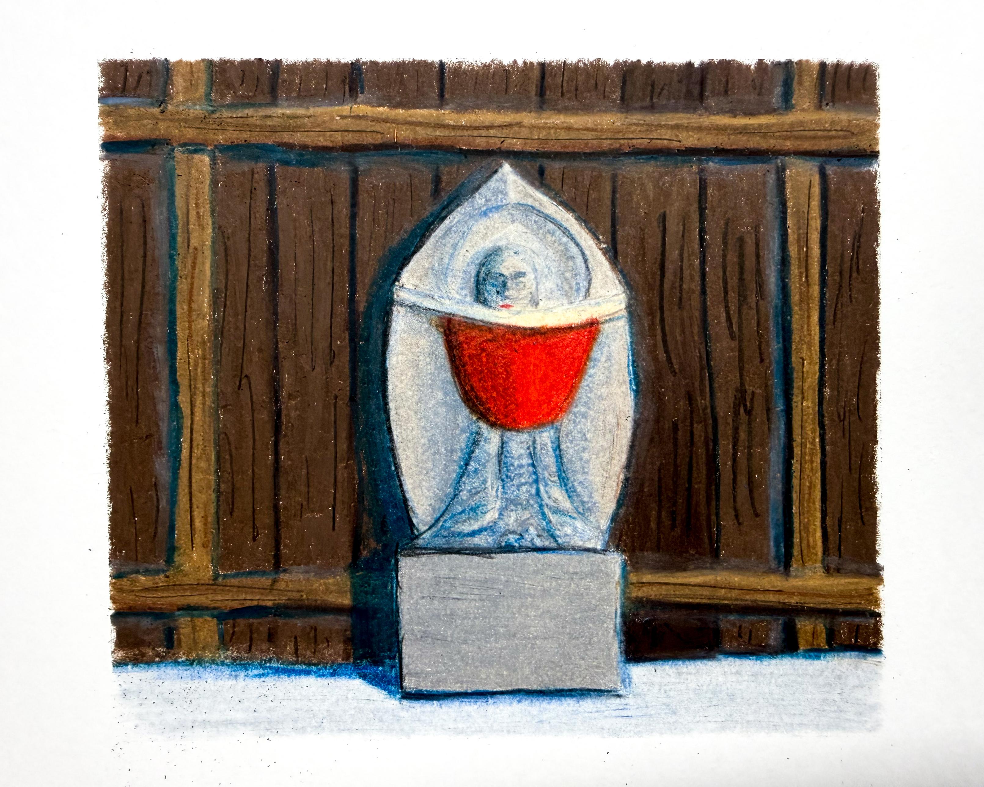 Colour pencil drawing of a temple statue from Nagano.