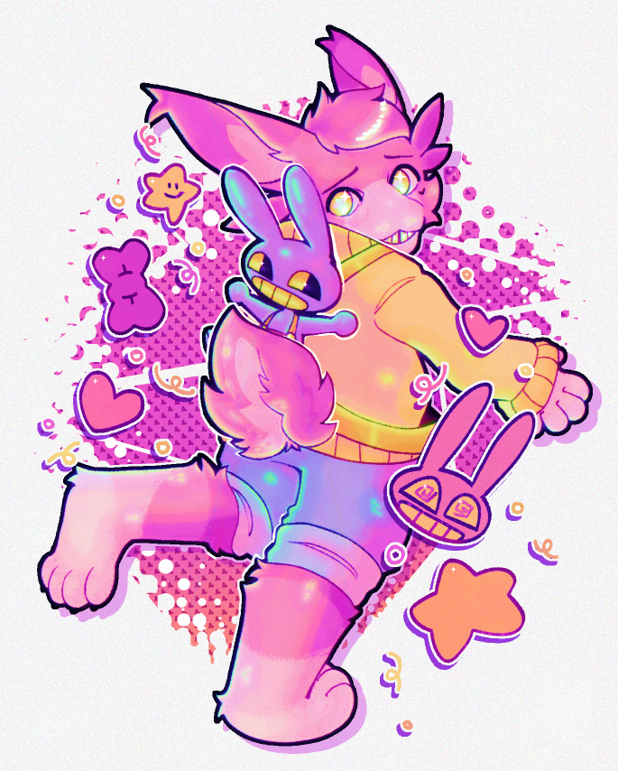 beta (12thdimensionalart's oc) with a jax plush backpack