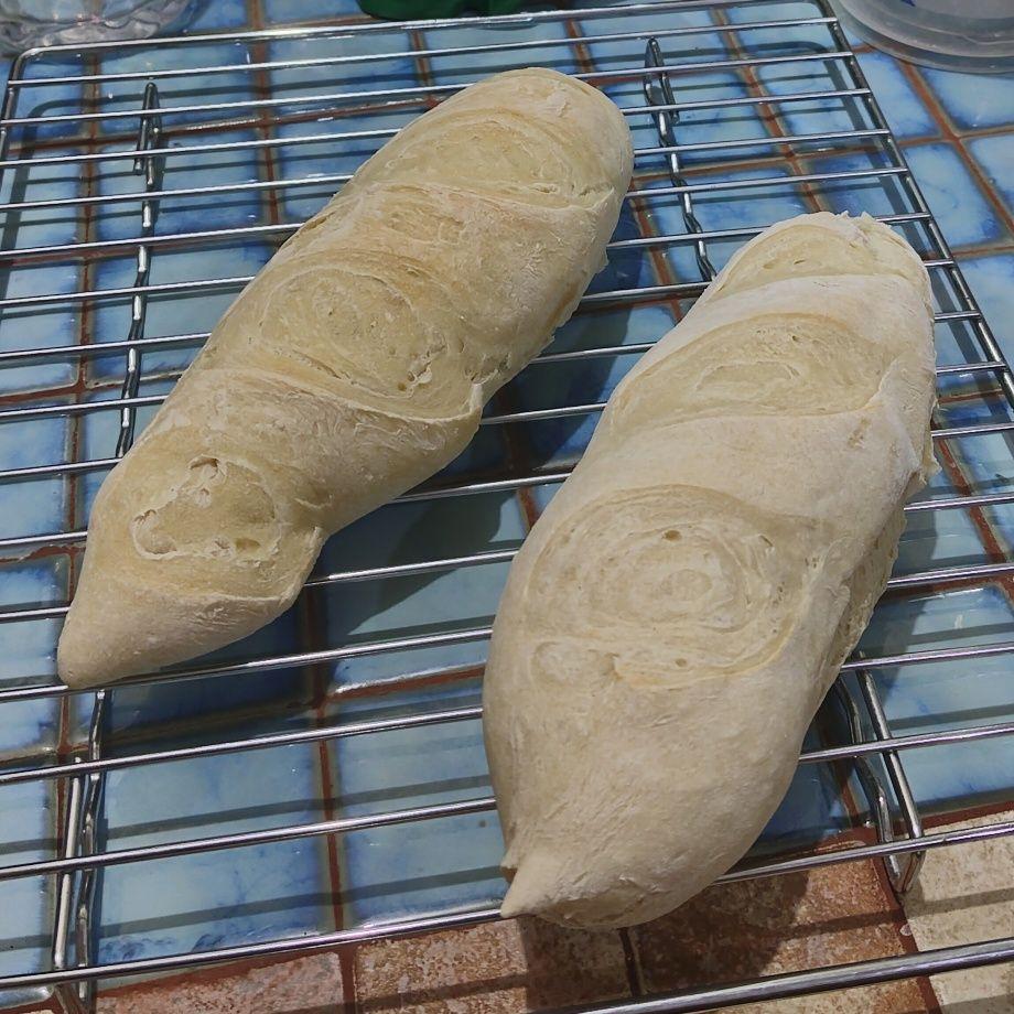 two freshly baked baguette