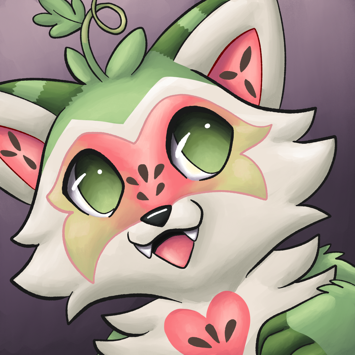 Head shot of a watermelon raccoon