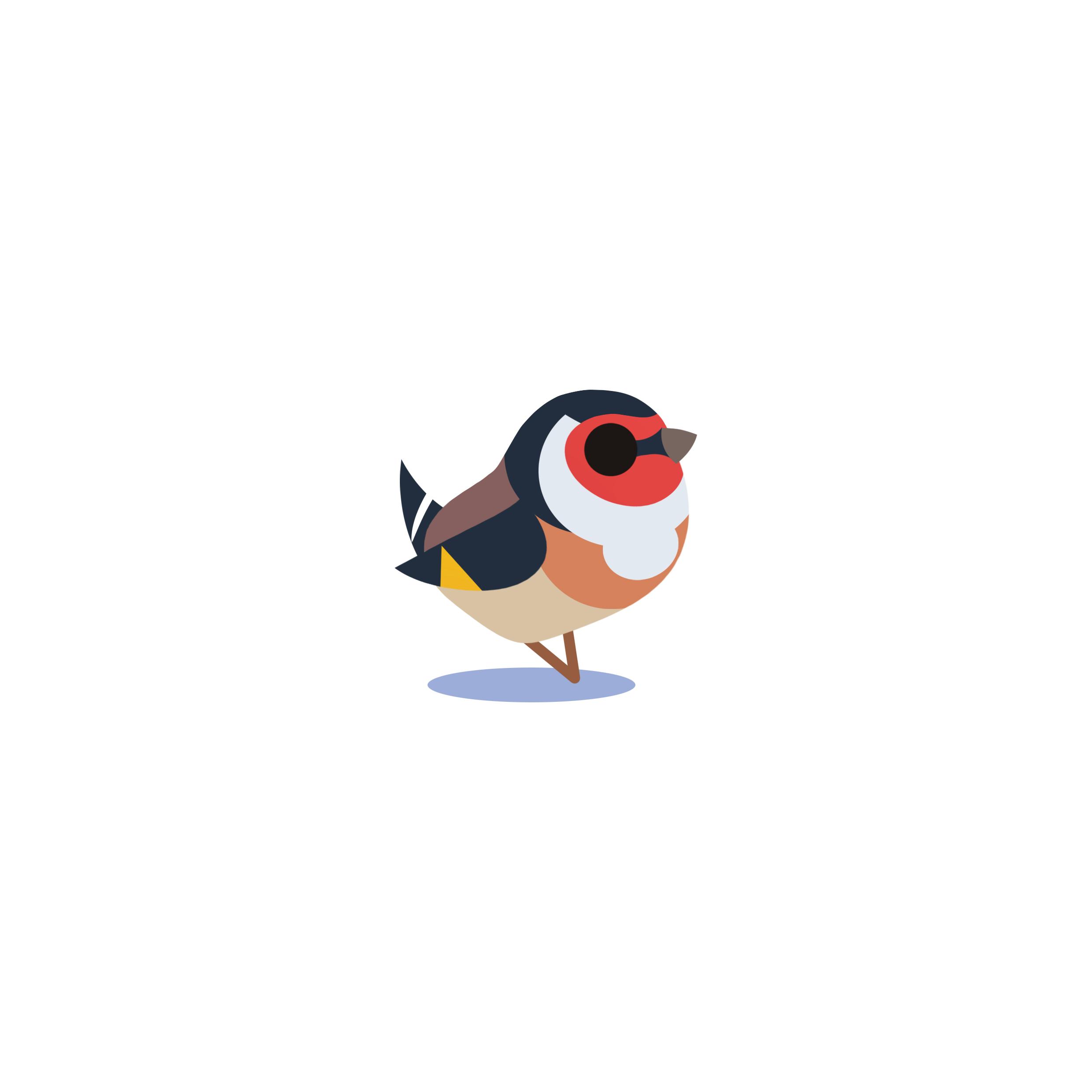 A small bird with a red face, black cap and white necks, black wings with a yellow streak and an orange belly