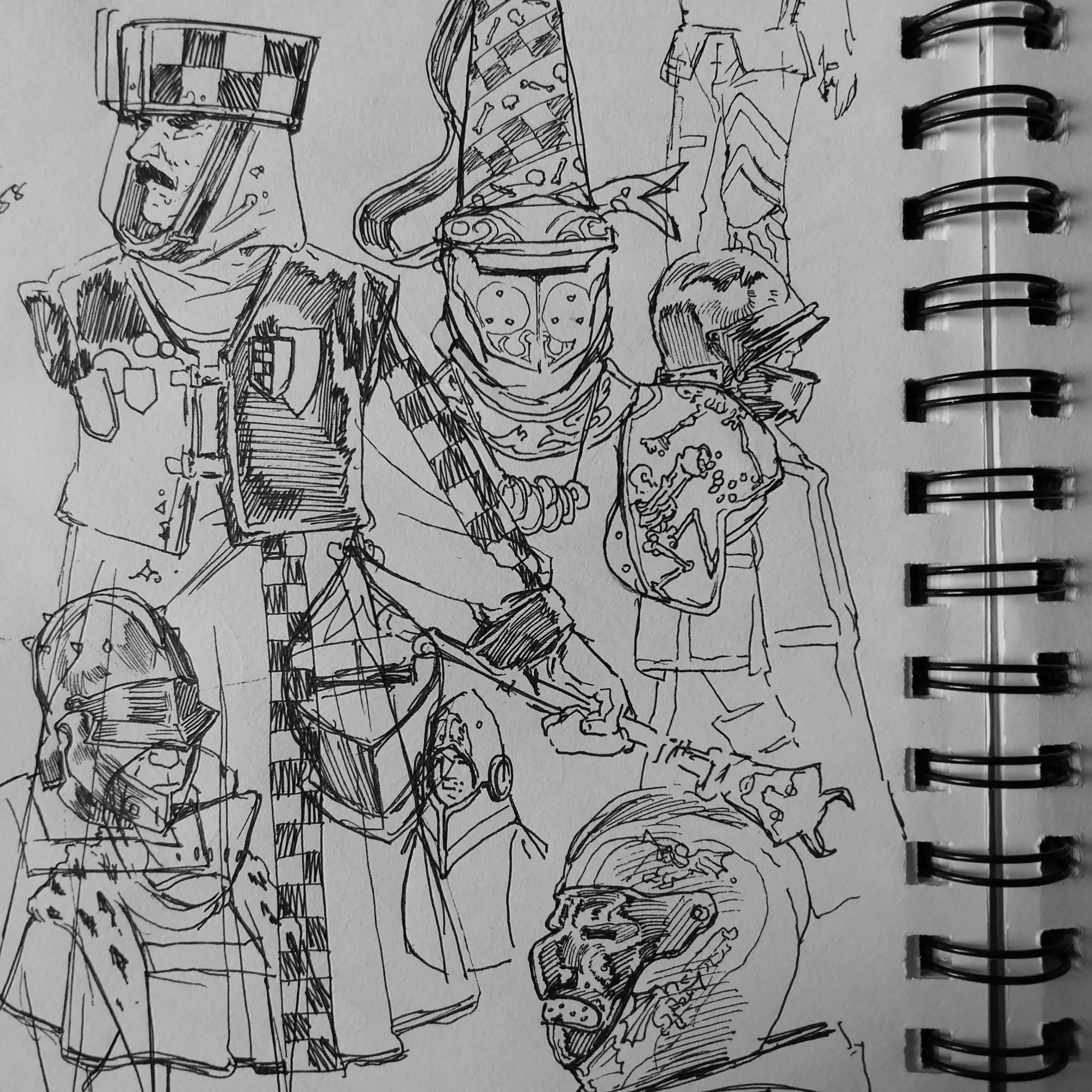 sketchbook page of knights