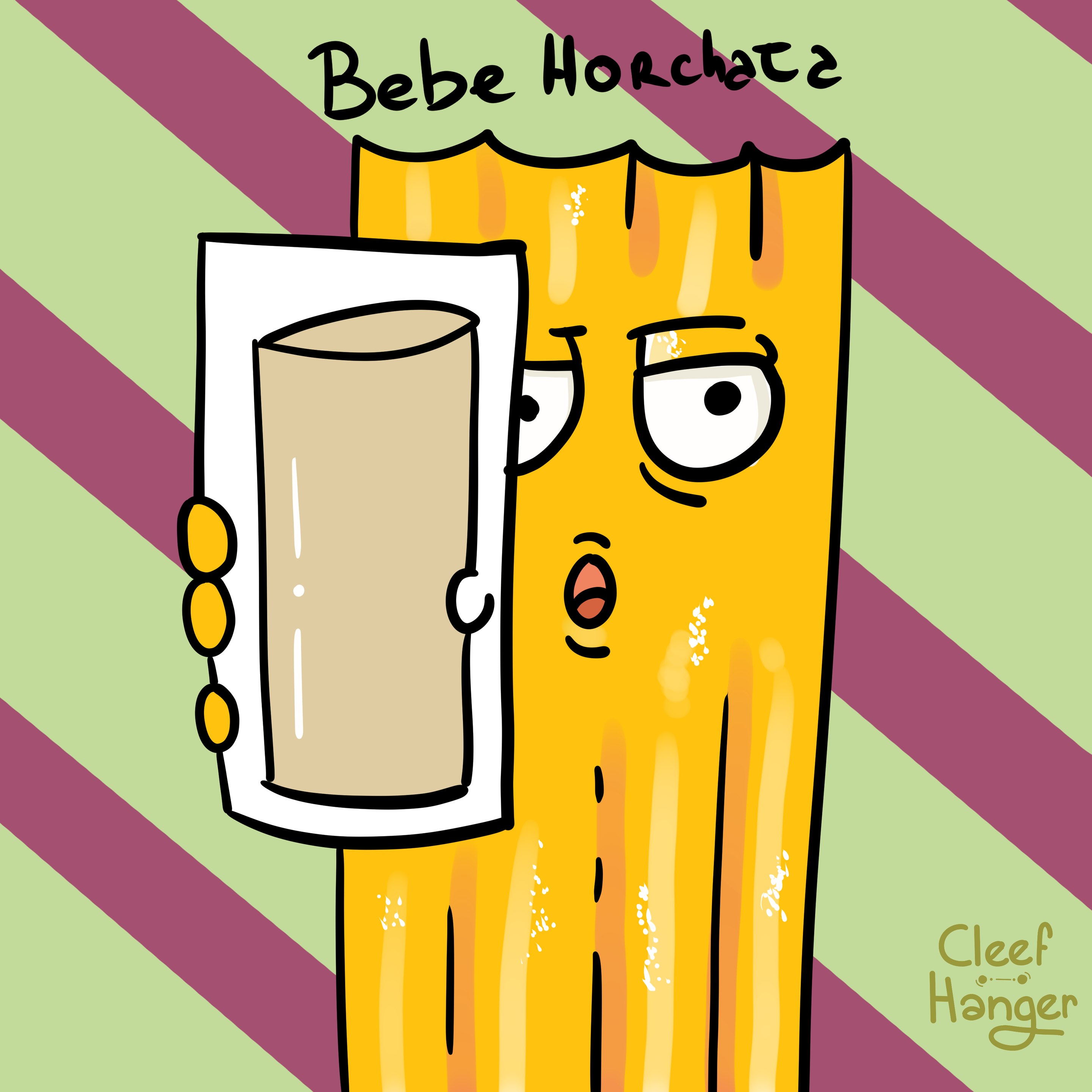 Un churro ofreciendote un gran vaso de horchata