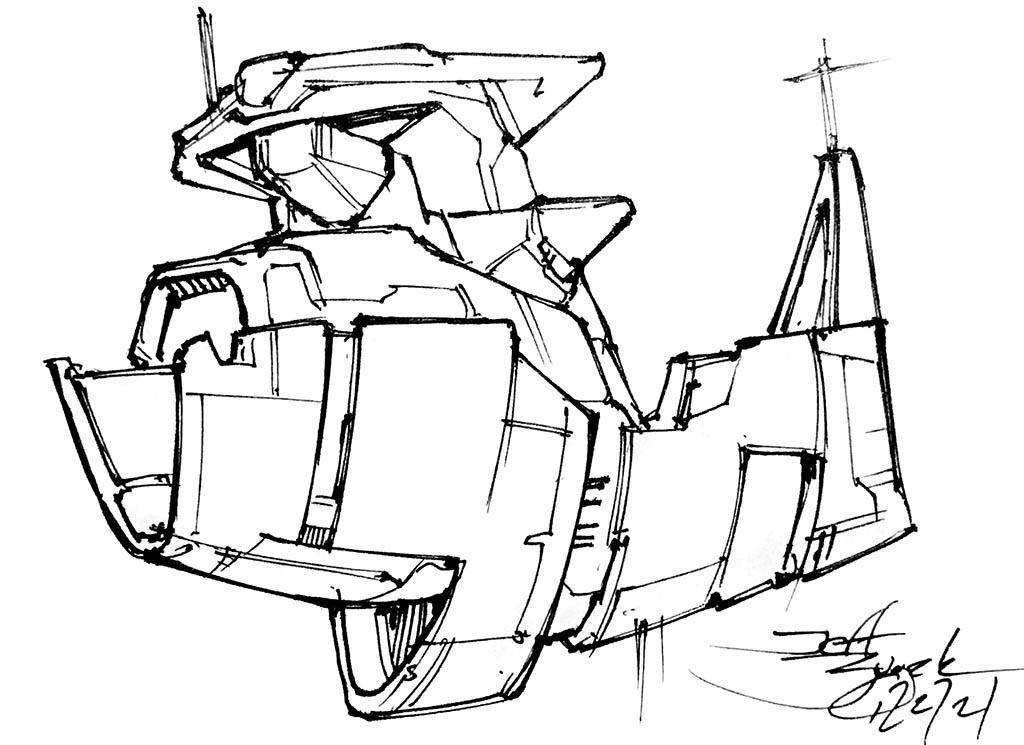 I think I must have been looking at a bunch of Ian McQue's "Mileships" that week, because this looks like a white-painted metal yacht version of his rusty space tugboats. Not sure mine works as well!
