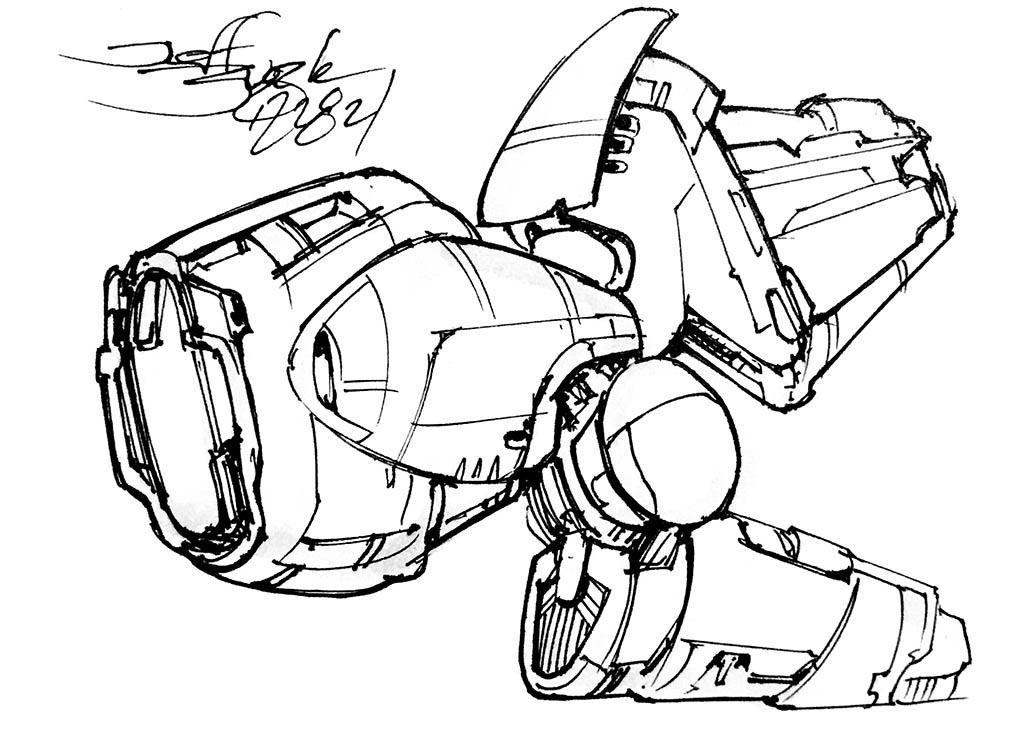 This 3-component vessel looks a bit awkward to me, with its odd transversely cylindrical attachment point for the two smaller hulls, which one imagines are the propulsion. The main hull looks like a corn kernel or maybe a molar tooth.