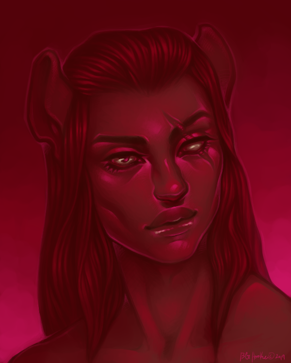 Limited palette speedpaint of an anthropomorphic feline character in shades of red.