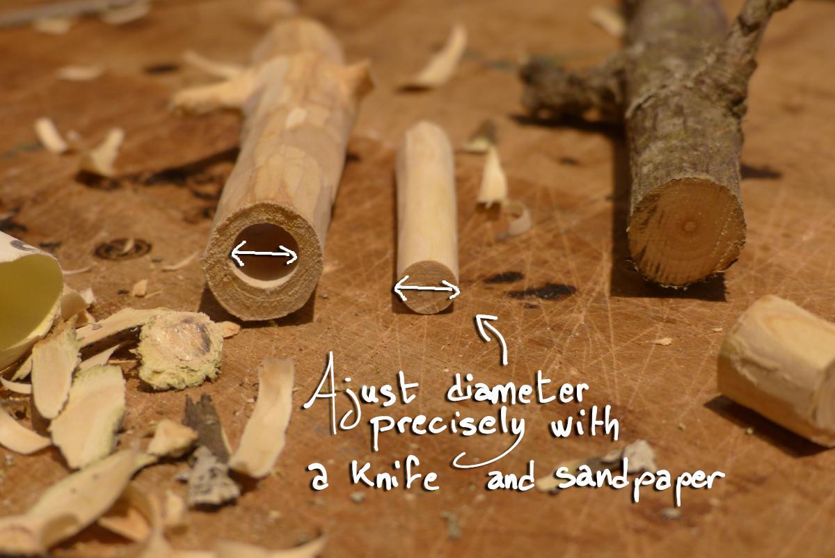 Ajust block diameter precisely using a knife and sandpaper.