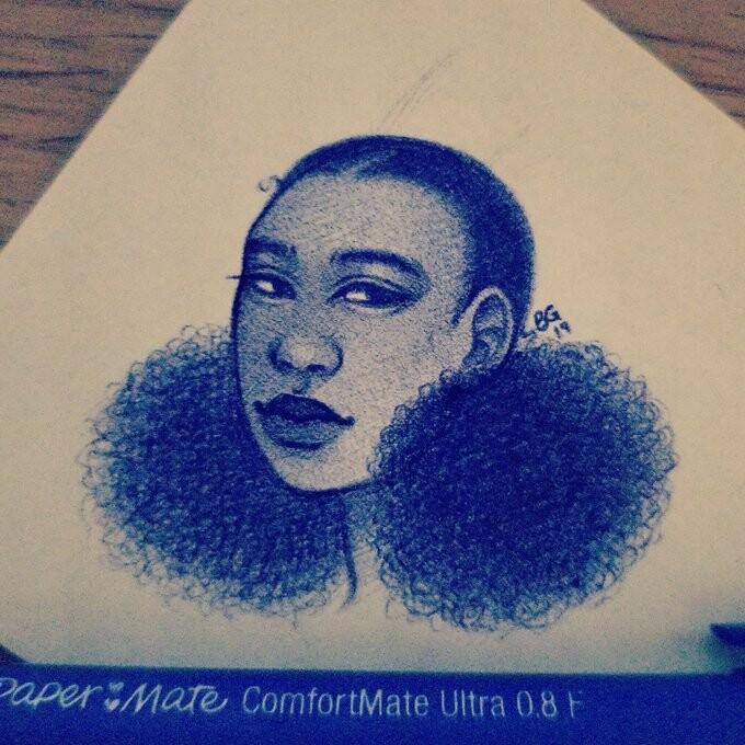 Ballpoint sketch of a Tremere character with an understated, somewhat playful expression. Done on a sticky note, pen visible at the bottom.