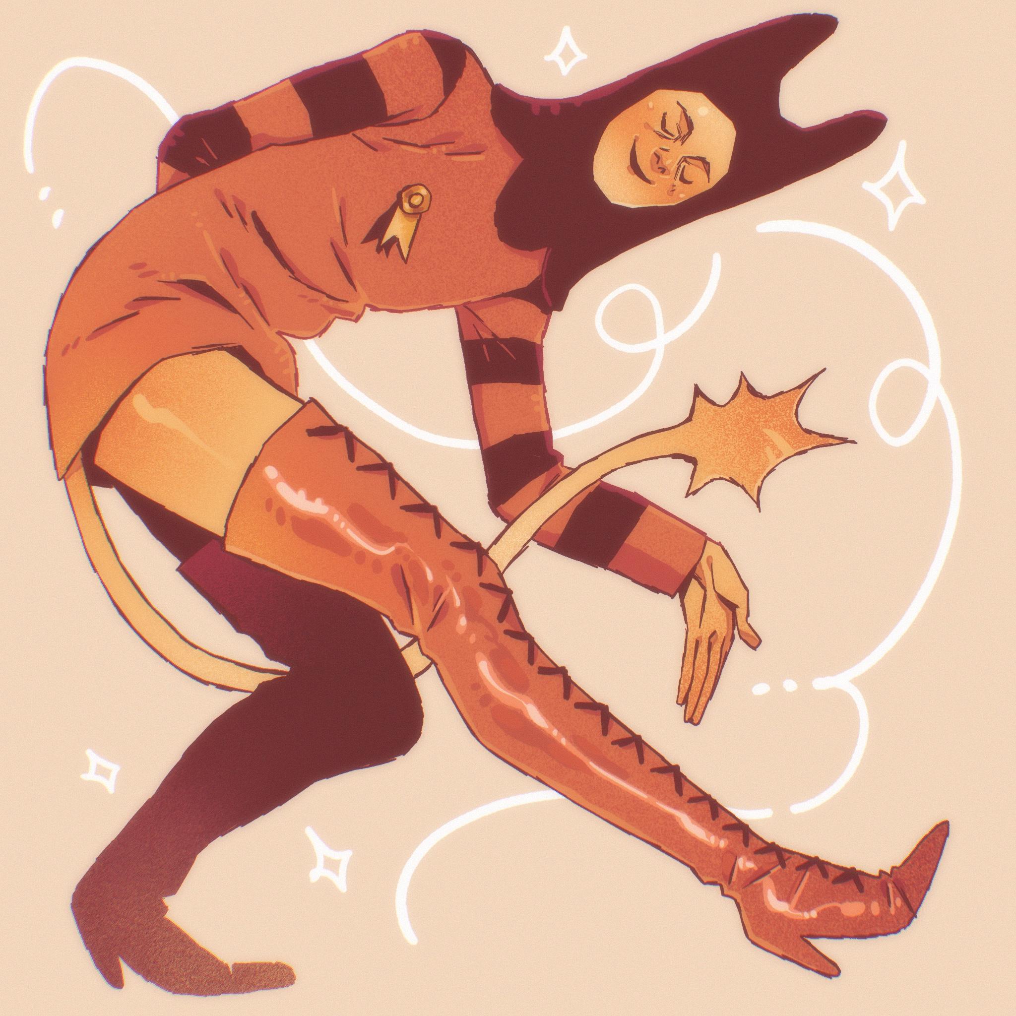 Luigi by adelie.gir. A silly yellow skinned demon wearing long red leather boots