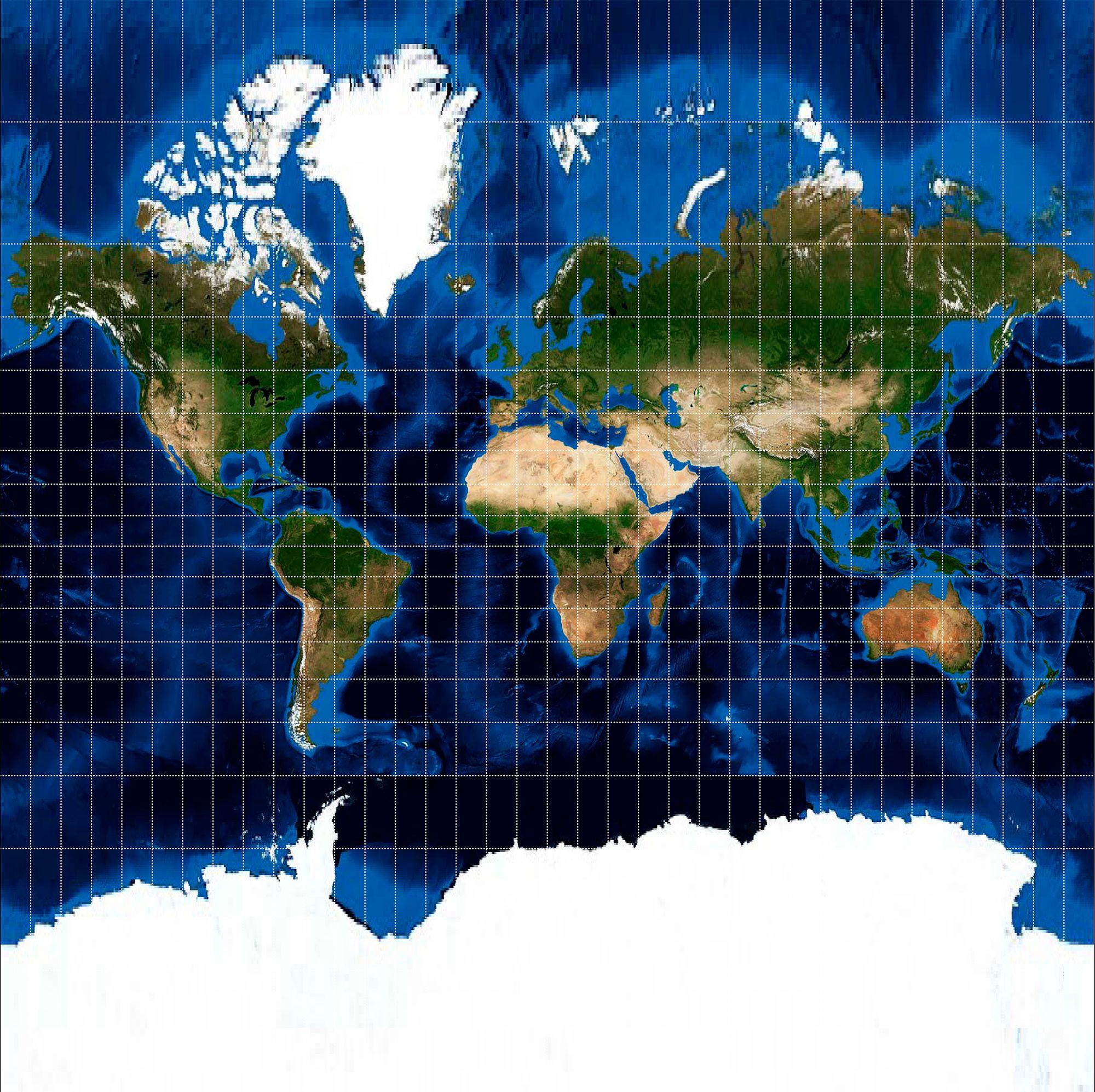 Todavía otra versión del mapa de Mercator, donde la Antártica es casi más grande que todo lo demás junto.