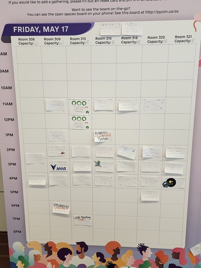 Open space schedule for Friday with a packed agenda between 2pm and 5pm.