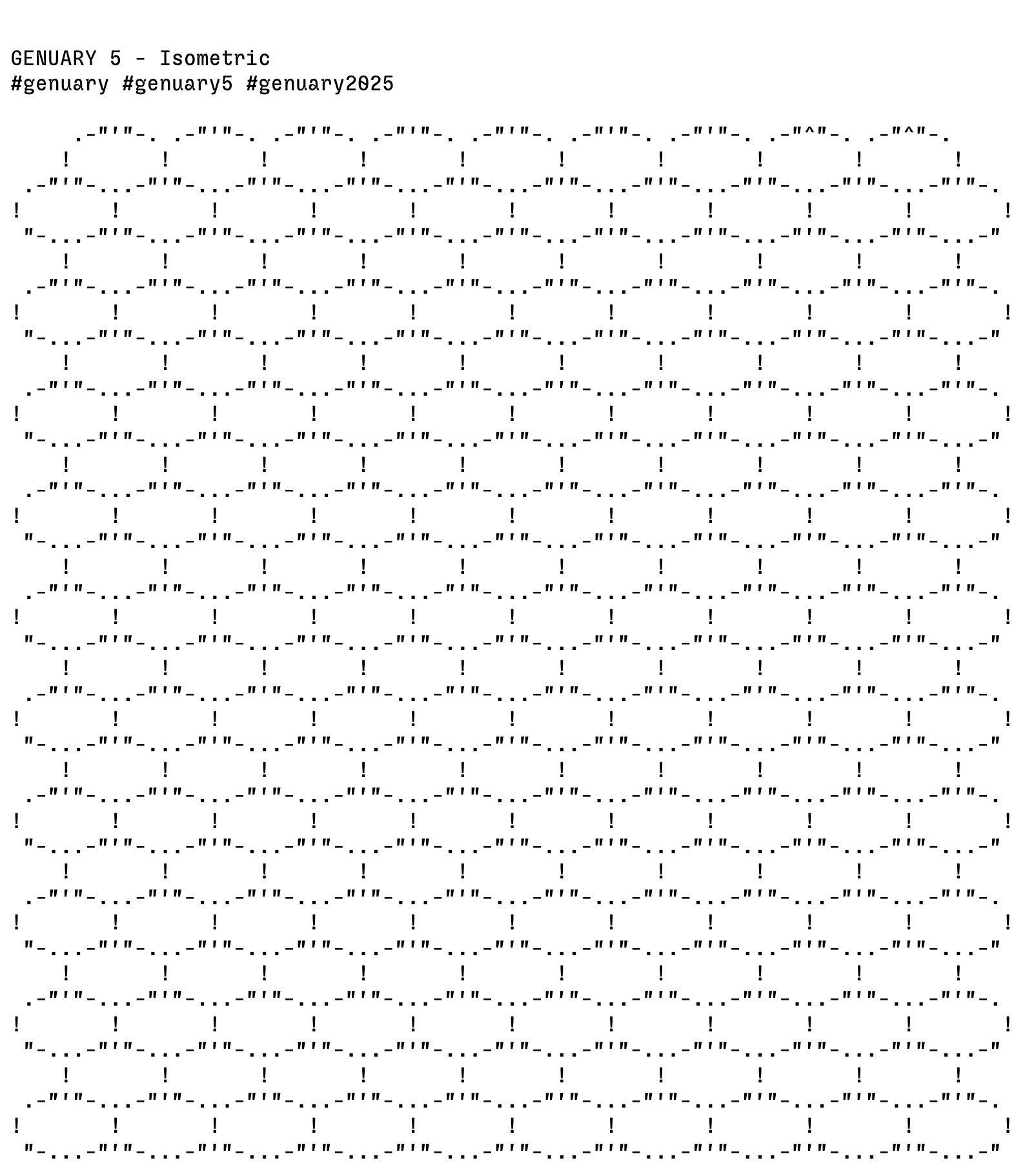 A black on white picture of an ASCII hexagon grid drawn with a monospace font.