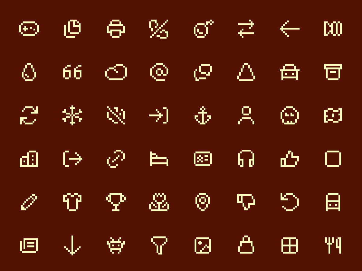 A grid of numerous Pixel icons on a dark, brick red background.