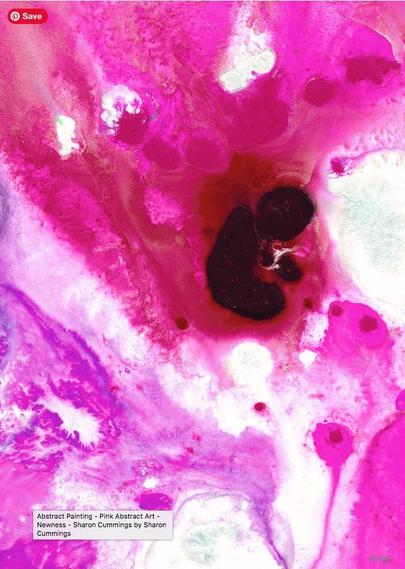 Pink abstract with a dark human like fetus figure by artist and poet Sharon Cummings.  Haiku in post.