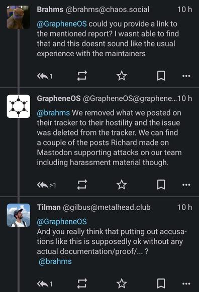 Message from GrapheneOS which, when asked for proof, explains that it has deleted everything and that it is up to the user who asked for proof to look for it.