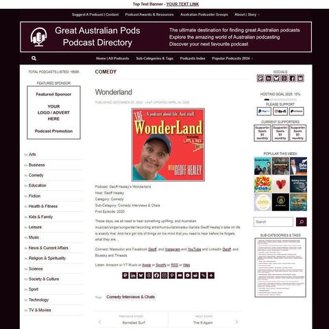 Geoff Healey's Wonderland 
Screenshot of the podcast listing on the Great Australian Pods website