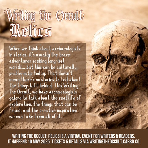 The background image is of a human skull sitting on dug-up ground as part of an archaeological dig. It is overlaid with the text from this threaded post.