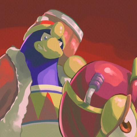 King Dedede and his Wheelie are looking down at you, menacingly.