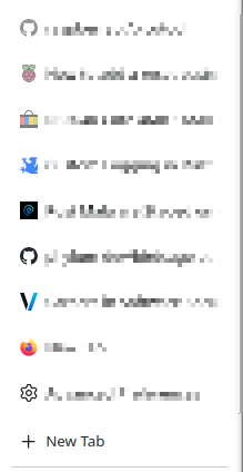 Firefox sidebar with tab icons faded to indicate their unloaded status