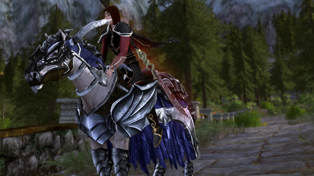 Riding a horse in LOTRO...a horse that has a metal-and-cloth outfit that makes it look like a dragon.