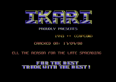 Screenshot of "1943 - The Battle of Midway" - Crack: Ikari - Trainer: +2 - Published by Capcom on Commodore 64 (1988)