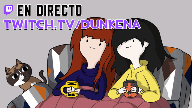 Dunkel y Rena en el sofá estilo Hora de aventuras esperando el streaming