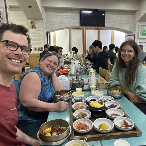 Happy travellers enjoying lunch in Jeonju
