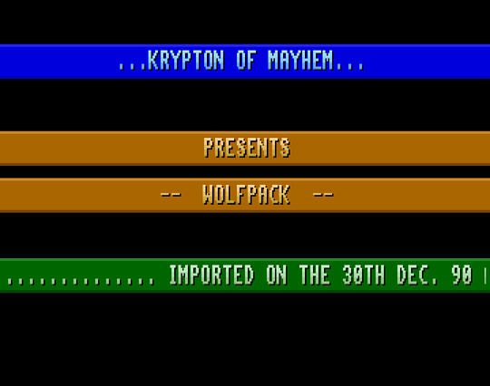 Screenshot of "Wolfpack" - Intro Hack: Mayhem - Published by Mirrorsoft on Commodore Amiga (1990)