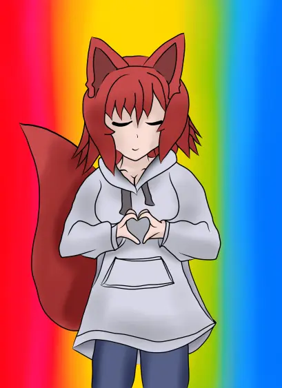 My drawing of AhriBoy with a pansexual flag as a background