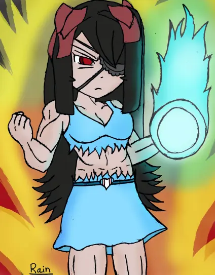 Me in a standard power up pose with a gold aura around me. I am holding a charged blue fireball with an angry look upon my face. Clearly ready for the next fight.