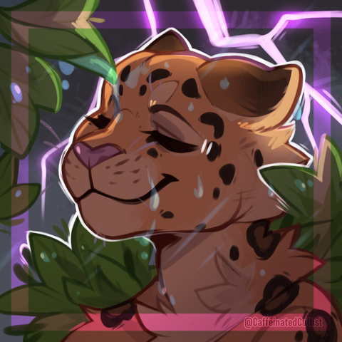 Digital art of a furry feline character enjoying fresh spring post rain fall. The character's eyes are closed and there is a sense of calm, and beauty in the atmosphere. Fresh rain falling off the leaves and cooling the character.

Artwork by, CaffeinatedCultist